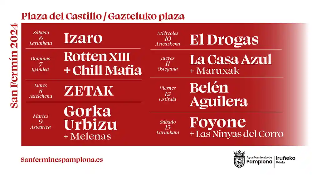 cartel conciertos plaza del castillo San Fermín 2024